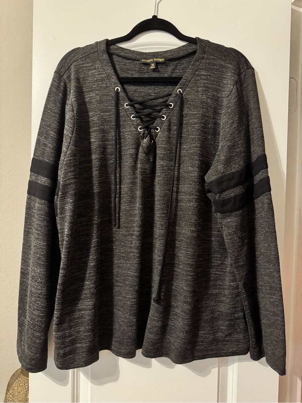 Always Indigo Lace-Up Scoop Neck Sweater - Dark Gray